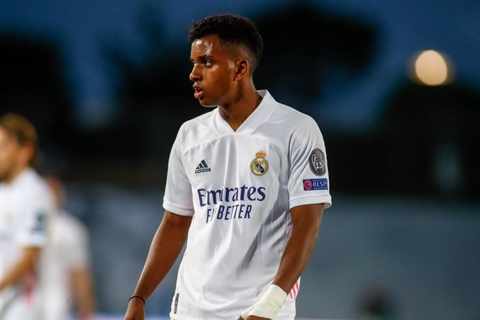 Rodrygo Silva de Goes of Real Madrid looks on during the UEFA Champions League football match played between Real Madrid and Shakhtar Donetsk at Alfredo Di Stefano stadium on October 21, 2020 in Madrid, Spain.