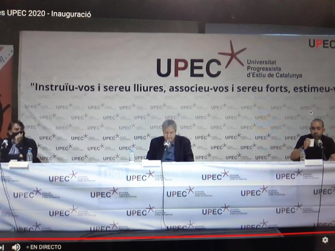 Camil Ros (UGT), Jordi Serrano (UPEC) y Javier Pacheco (CC.OO.)