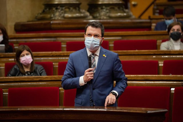 El vicepresident de la Generalitat, Pere Aragonès, en la sessió de control al Govern en el ple del Parlament.