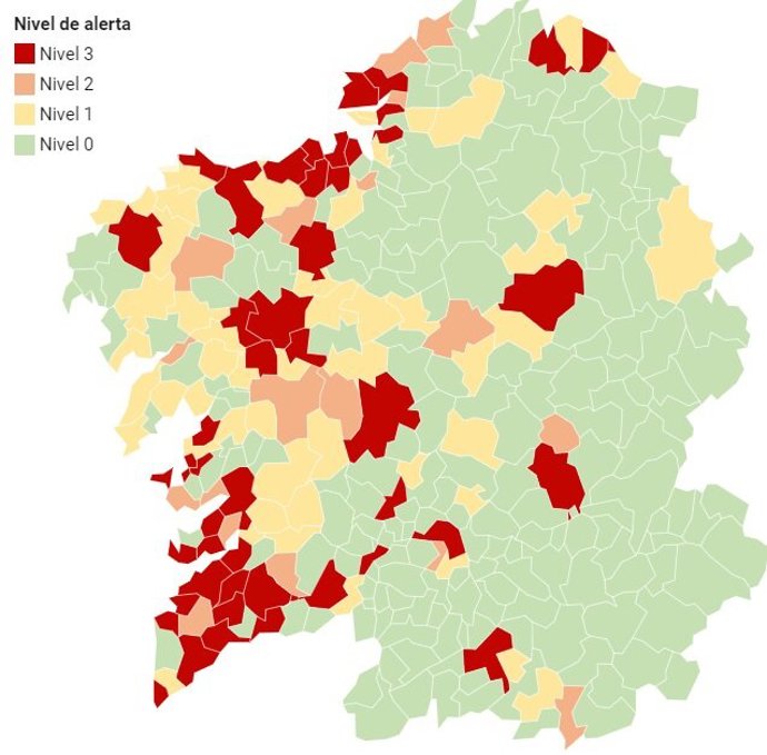 Mapa de incidencia do coronavirus nos municipios galegos a 4 de novembro