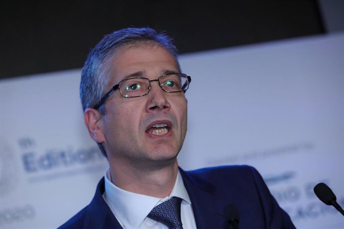 El gobernador del Banco de España, Pablo Hernández de Cos, interviene en la primera jornada de la X edición del 'Spain Investors Day' en el Palacio de la Bolsa de Madrid el 14 de enero de 2020.