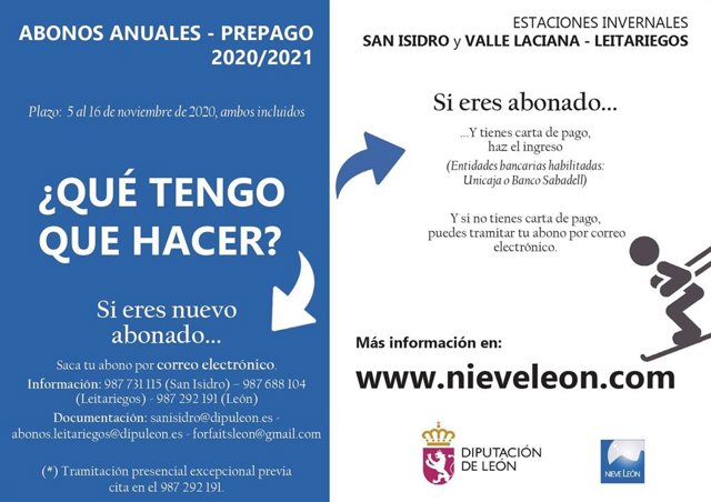 Cartel promocional de los nuevos abonos de las estaciones de esquí de la Diputación de León.