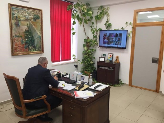 Ruiz Boix en videoconferencias con los portavoces del resto de grupos políticos de Diputación