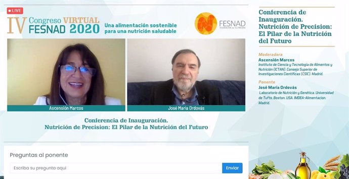 El director del Laboratorio de Nutrición y Genética de la Universidad de Tufts, en Boston, José María Ordovás, inaugura el IV Congreso Nacional de Nutrición, que se celebra online.