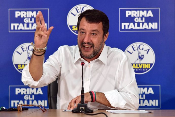 21 September 2020, Italy, Milan: Matteo Salvini, Federal Secretary of the Lega Nord right-wing party, speaks during a press conference after the announcement of the results of the 2020 Italian regional elections. Salvini failed to conquer Tuscany, the b