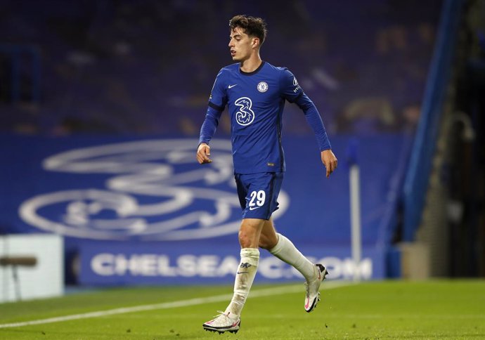 23 September 2020, England, London: Chelsea's Kai Havertz celebrates scoring his side's fifth goal during the English Carabao Cup third round soccer match between Chelsea and Barnsley at Stamford Bridge stadium. Photo: Alastair Grant/PA Wire/dpa