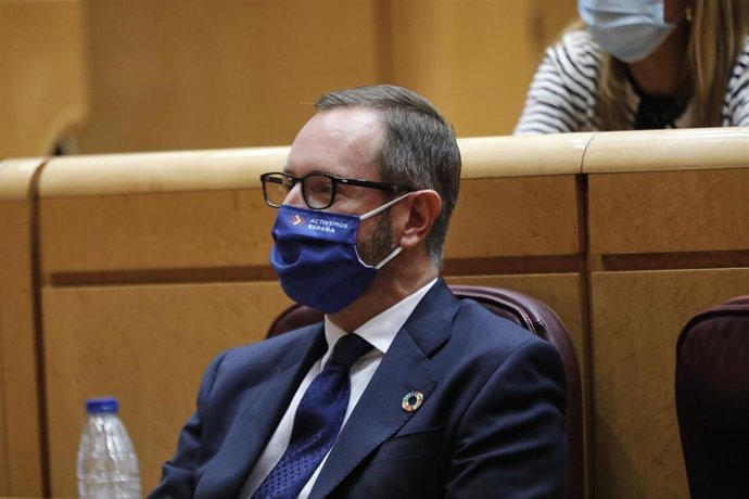 El portavoz del PP en el Senado, Javier Maroto, durante la comparecencia del presidente del Gobierno, Pedro Sánchez, celebrada ante el Pleno del Senado, tras el parón estival, en Madrid (España), a 8 de septiembre de 2020. 