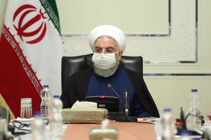 FILED - 05 November 2020, Iran, Tehran: Iranian President Hassan Rouhani, wearing a face mask, chairs a meeting of the National Committee of Combating Coronavirus (COVID-19). Photo: -/Iranian Presidency/dpa - ATTENTION: editorial use only and only if th