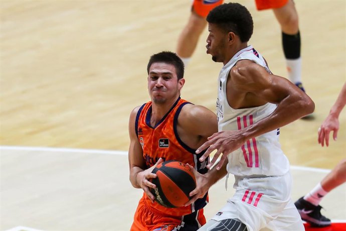 Vanja Marinkovic, player of Valencia Basket during the spanish league ACB  basketball match played between Valencia Basket vs Real Madrid at the Fuente de San Luiz pavilion, La Fonteta. On November, 1. 2020