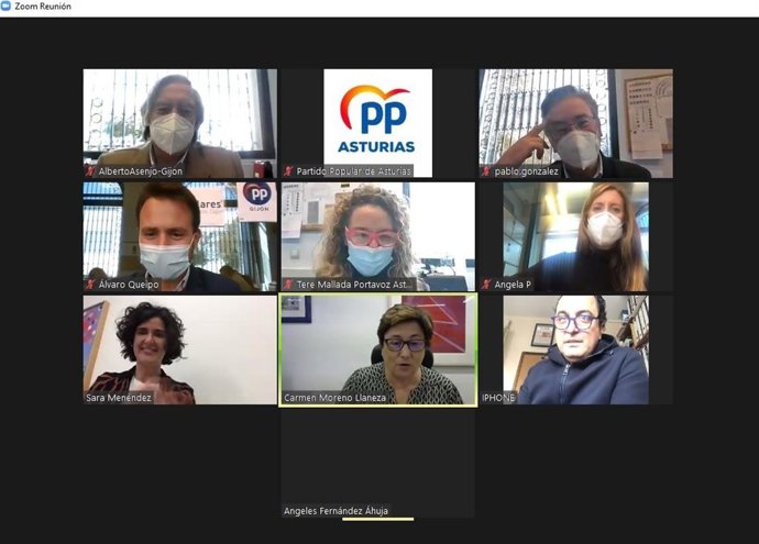 Reunión telemática del PP con comerciantes de Gijón.