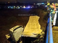 Herido leve el conductor de un camión que volcó tras caer desde la SE-30