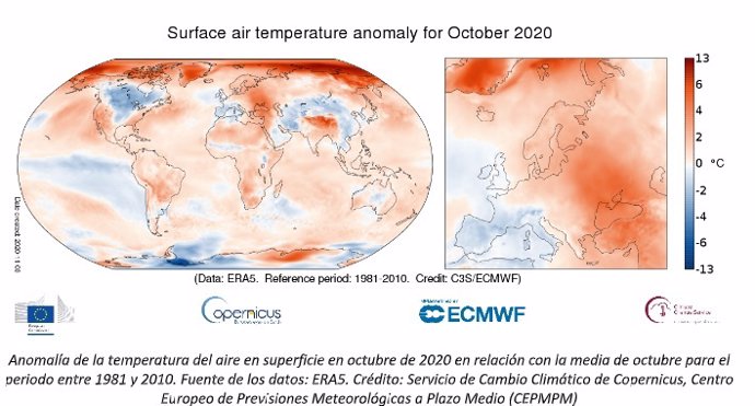 El mes de octubre de 2020 ha sido el más cálido desde que hay registros en Europa.