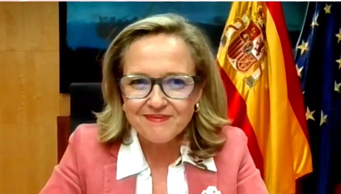 La ministra de Asuntos Económicos, Nadia Calviño, en la Conferencia Internacional de Banca 2020 organizada por Banco Santander.