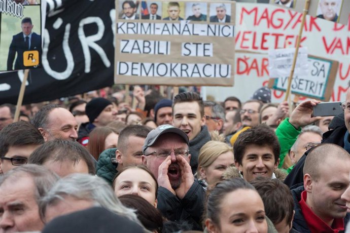 Manifestación contra el Gobierno de Eslovaquia, marzo 2018, tras el asesinato del periodista de investigación Jan Kuciak.