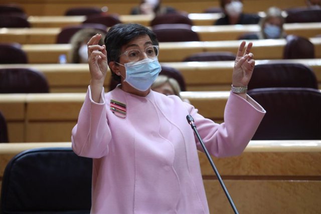 La ministra de Asuntos Exteriores, Unión Europea y Cooperación, Arancha González Laya, interviene durante una sesión de control al Gobierno en el Senado, en Madrid (España), a 3 de noviembre de 2020. Durante el pleno de hoy, el Ejecutivo ha respondido a c