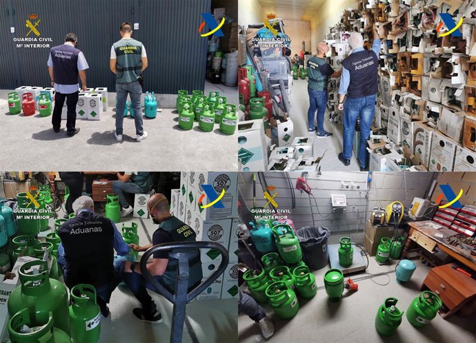 Agentes de la Guardia Civil y de la Agencia Tributaria, durante diversas fases de la explotación de la operación