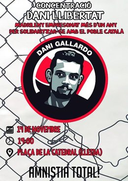 Cartell en suport a Daniel Gallardo detingut l'octubre del 2018 després de les manifestacions a Madrid en suport als presos del procés independentista catal.