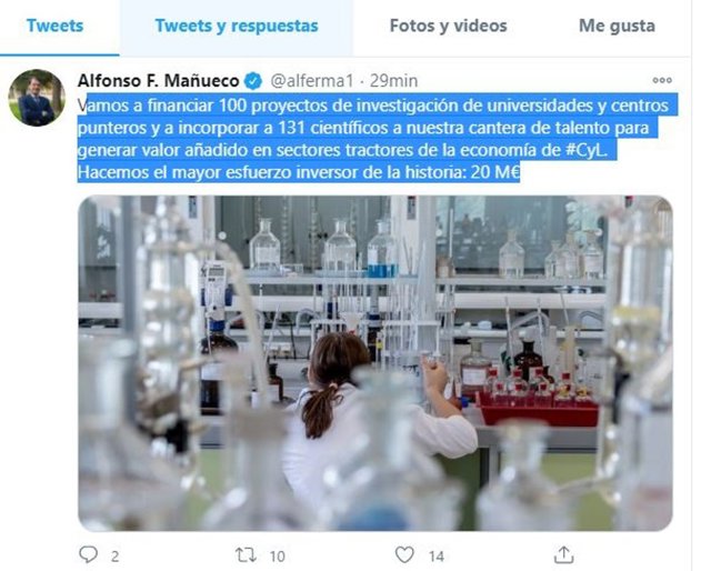 Captura del tuit escrito por el presidente de la Junta.