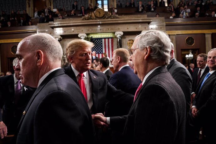 February 5, 2019 - Washington, DC, United States: President Trump shook hands with Senator Mitch McConnell, R-KY, after the State of the Union at the Capitol. (Contacto)