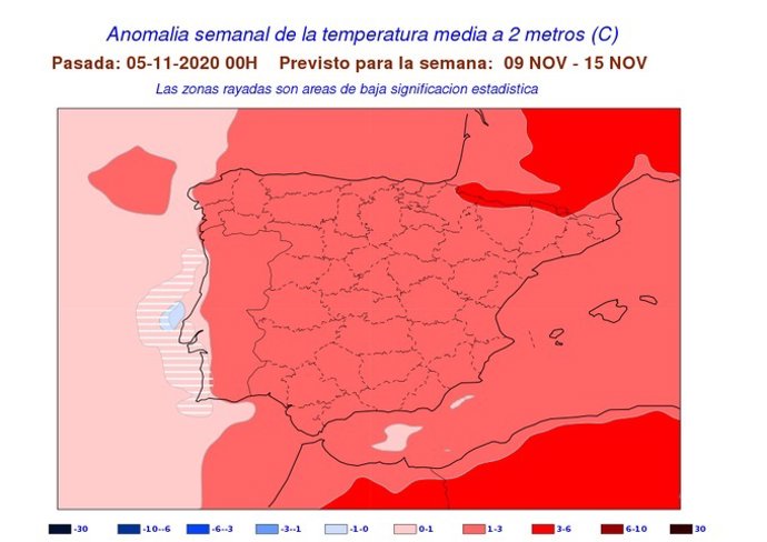 Mapa facilitdo por la Aemet sobre la previsión meteorológica en CyL para las dos próximas semanas