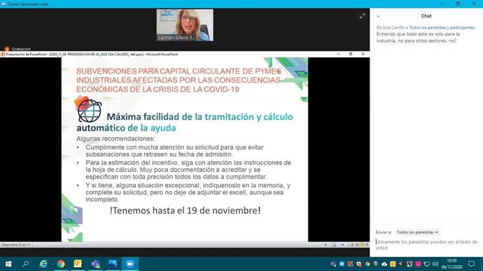 Imagen del foro digital celebrado por la Agencia IDEA con la Confederación de Empresarios de Andalucía (CEA) para presentar la orden de ayudas a pymes industriales.
