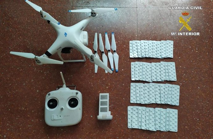 El dron intervenido al menor con las pastillas psicotrópicas que quería pasar desde Melilla a Marruecos por la doble valla