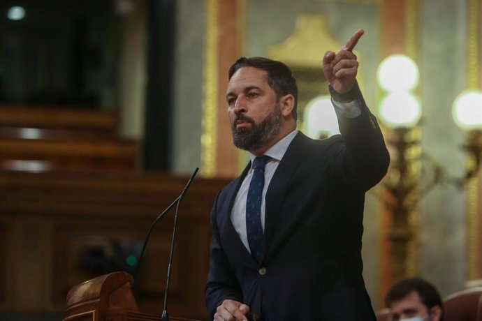 El líder de Vox, Santiago Abascal, interviene durante una sesión plenaria en el Congreso de los Diputados