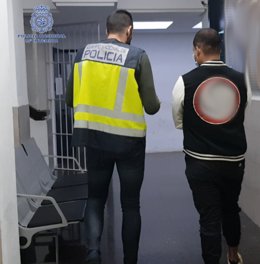 Un agente de la Policía Nacional con el detenido como presunto autor de un robo con violencia a un octogenario en Palma.