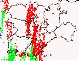 Rayos registrados este viernes en Castilla y León.