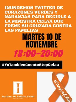 El Instituto de Política Social ha impulsado una campaña para este Martes 10 de Noviembre para exigir a la ministra Celaá que "se detenga de inmediato", bajo el lema '#YoTambienCuentoStopCelaa'