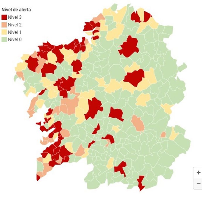 Mapa semáforo del Sergas por el covid a 8 de noviembre