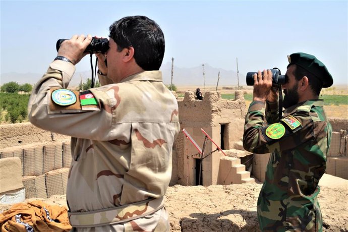 Miembros de las fuerzas de seguridad del Gobierno de Afganistán durante unas maniobras de la provincia de Kandahar, en el sur del país.