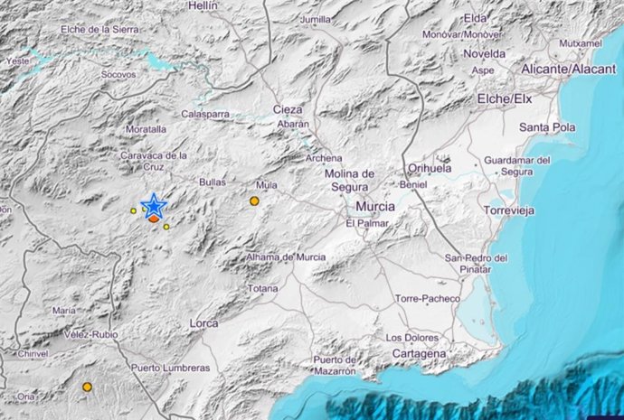 Registrado un terremoto de magnitud 3,9 con epicentro en el sur de Caravaca de la Cruz (Murcia)