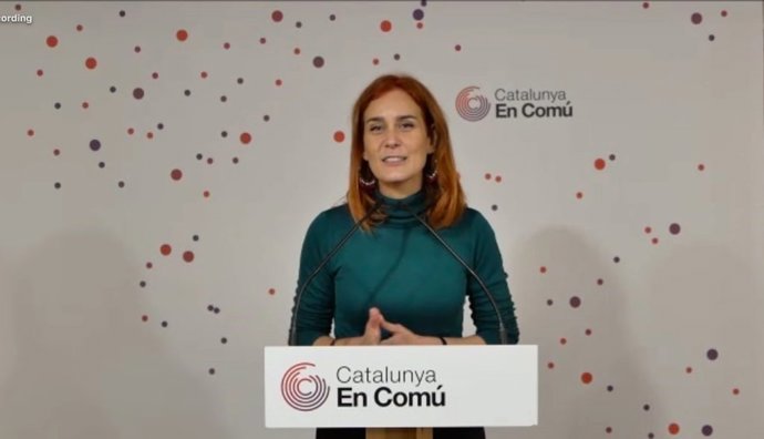 La líder de los comuns en el Parlament, Jéssica Albiach, en una rueda de prensa telemática.