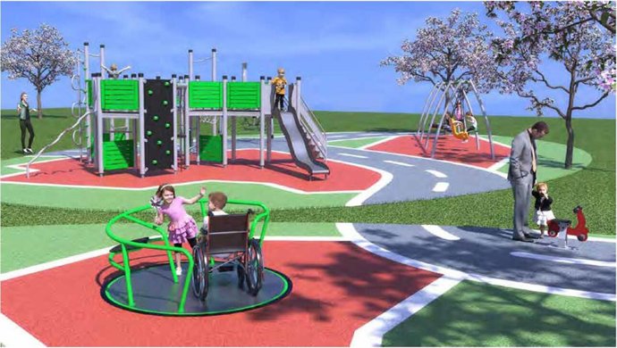 Zona de juegos infantiles proyectada en el parque 'Hermanos Machado' de Alcalá de Guadaíra (Sevilla).