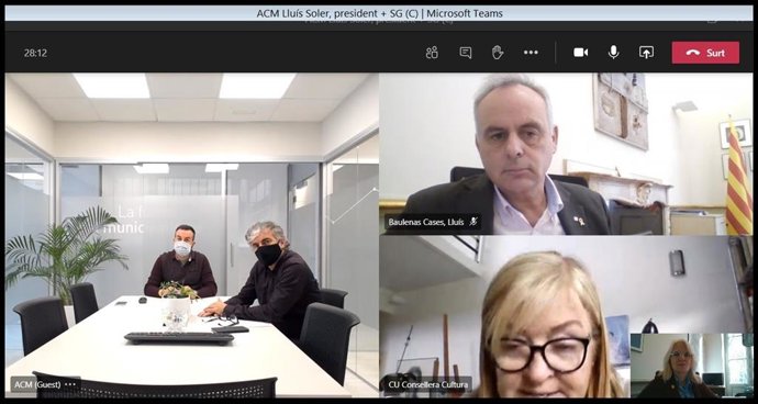 El presidente de la Associació Catalana de Municipis (ACM), Lluís Soler, y el secretario general adjunto de la ACM, Sergi Peneds, se han reunido telemáticamente este lunes con la consellera de Cultura de la Generalitat, ngels Ponsa.
