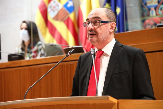 El president aragonès, Javier Lambán, en el seu discurs d'intervenció