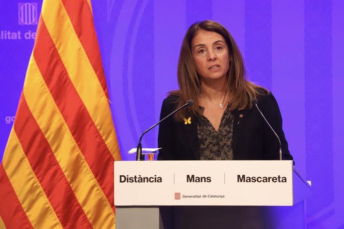 La consellera de presidncia i portaveu del Govern, Meritxell Budó, en una roda de premsa telemtica.