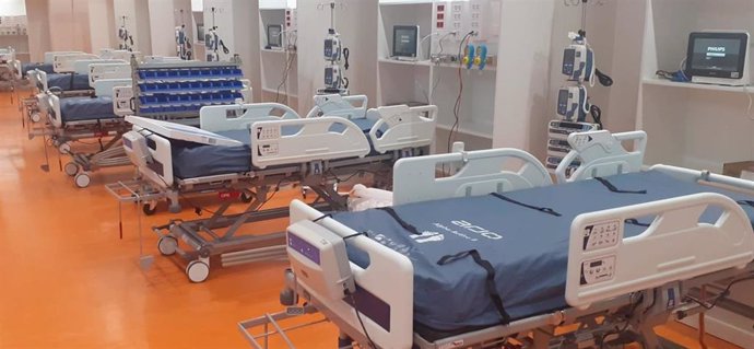 Nuevas camas de UCI habilitadas en el gimnasio del Hospital Universitario Central de Asturias (HUCA) para pacientes con coronavirus, COVID-19.
