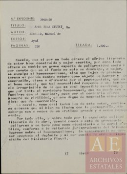 Informe de la censura de l'obra 'Un amor fora ciutat' de Manuel de Pedrolo. (Vertical)