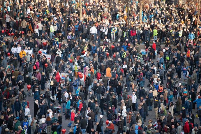 Una manifestación contra las restricciones impuestas por la pandemia de coronavirus en Leipzig, Alemania. 