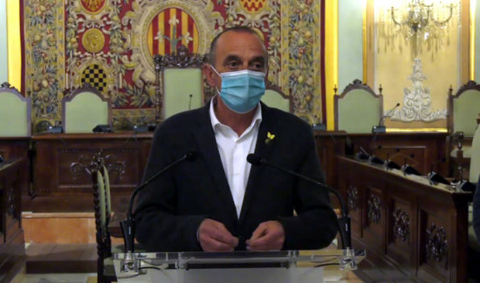 Captura de pantalla dde l'alcalde de Lleida, Miquel Pueyo, durant la roda de premsa a la Paeria, el 10 de novembre del 2020. (Horitzontal)