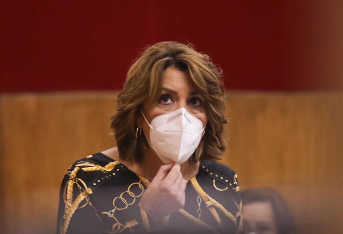 La secretaria general del PSOE-A, Susana Díaz, durante su intervención en la sesión de control al gobierno del Pleno del Parlamento de Andalucía. En Sevilla (Andalucía, España), a 05 de noviembre de 2020.