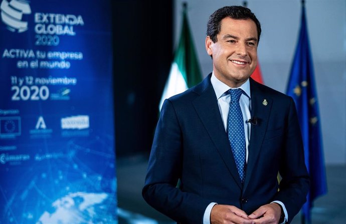 El presidente de la Junta, Juanma Moreno, este miércoles durante la inauguración virtual de Extenda Global 2020.