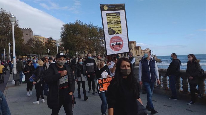 Reciente protesta de hosteleros  en Gijón 