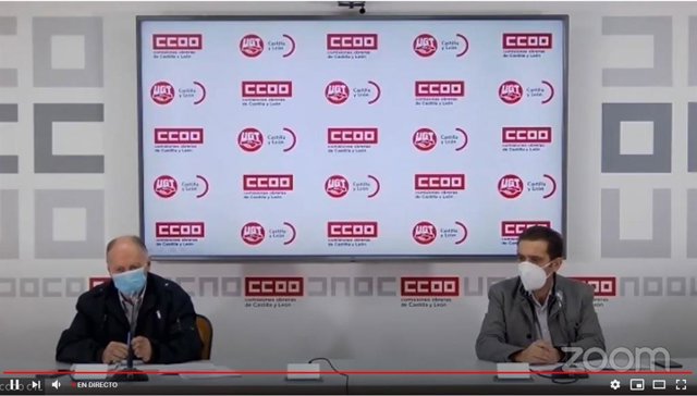 Faustino Temprano (izquierda) y Vicente Andrés (derecha) comparecen de forma presencial junto a Santiago Aparicio (presente de forma telemática) para valorar el acuerdo del Plan de Choque.