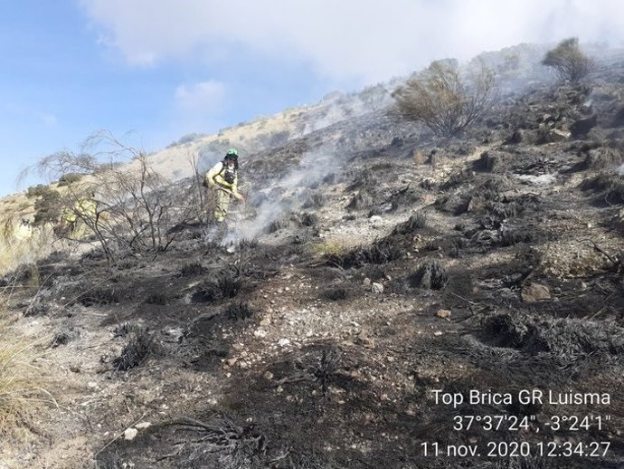 Trabajos de extinción del incendio forestal de Huelma.