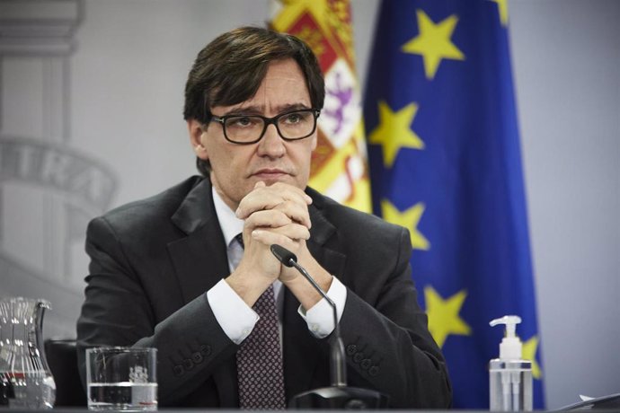El ministro de Sanidad, Salvador Illa, ofrece una rueda tras la reunión del Consejo Interterritorial del Sistema Nacional de Salud en el Complejo de la Moncloa en Madrid a 11 de noviembre de 2020.