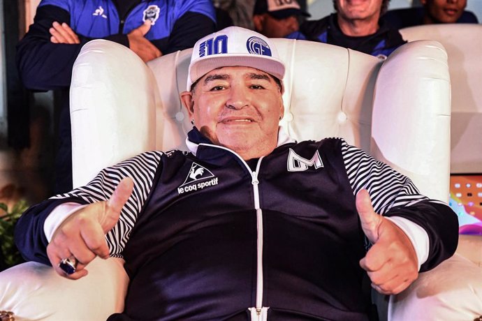 25 February 2020, Argentina, Buenos Aires: Argentine football legend Diego Maradona attends a homage event held in his honour at the Estadio Centenario. Photo: Alfredo Luna/telam/dpa