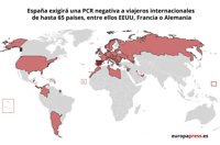 España exigirá una PCR negativa a viajeros internacionales de hasta 65 países, entre ellos EEUU, Francia o Alemania